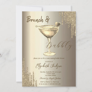 Convite Bachelorette de Glitter Cardíaco Dourado Cocktail