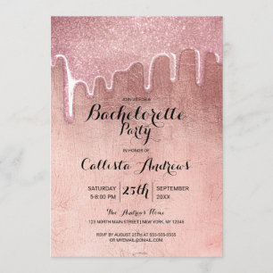 Convite Bachelorette de Glitter Espesso Dourado com Rosa G