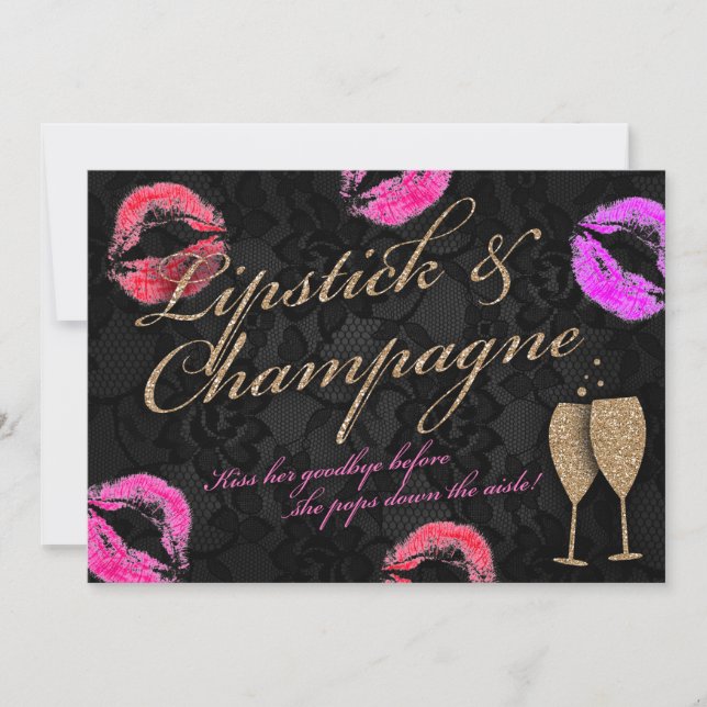 Convite Bachelorette de Lipstick e Champagne (Frente)