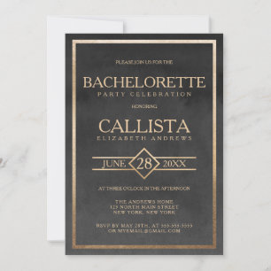 Convite Bachelorette de Mola Preta Dourada Elegante