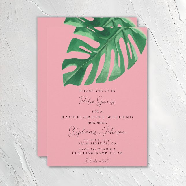 Convite Bachelorette de Monstera Tropical Verde e Rosa (Criador carregado)