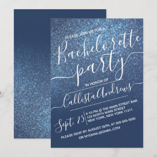 Convite Bachelorette de Ombre Glitter Azul Marinho