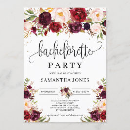Convite Bachelorette de ouro floral russo marsala burgundy