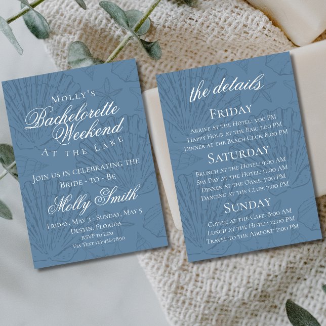 Convite Bachelorette de praia de Seashell Costeira Itinerá (Lake Bach Weekend invite with modern font – perfect for engagement or bridal celebrations!)
