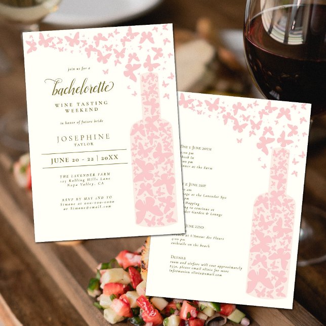 Convite Bachelorette de Provando de vinho Borboletas de fi (Criador carregado)