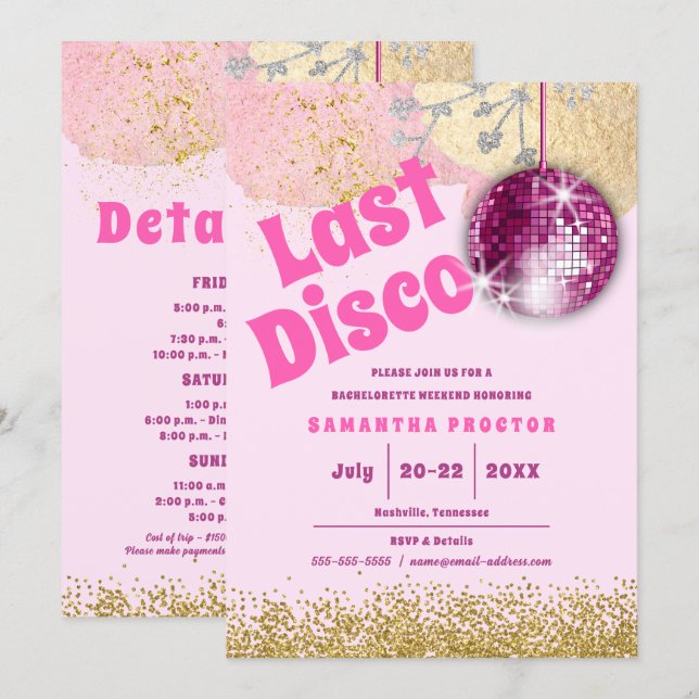 Convite Bachelorette de Retrospectiva de Disco Dourado Mag (Frente/Verso)