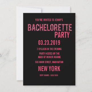Convite Bachelorette de Tipografia Glitz Cor-de-Rosa Preta