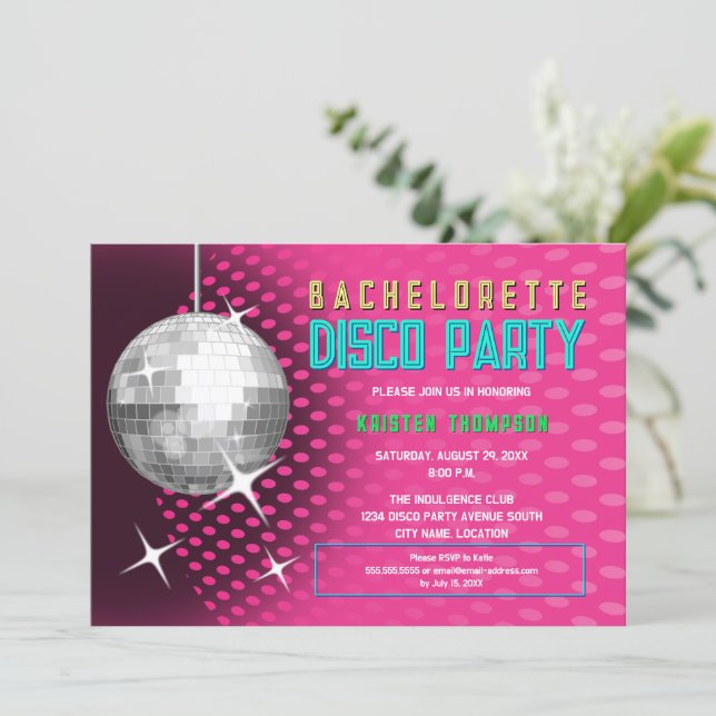 Convite Bachelorette Disco Party (Em pé/Frente)