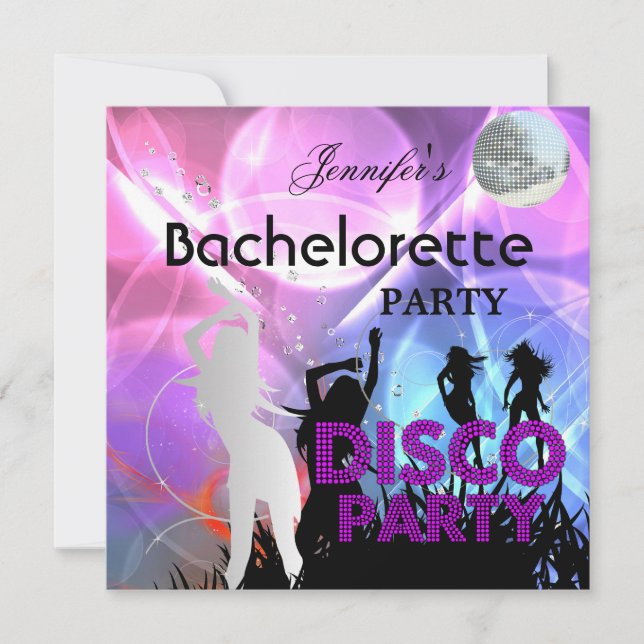 Convite Bachelorette Disco Party Black Pink (Frente)