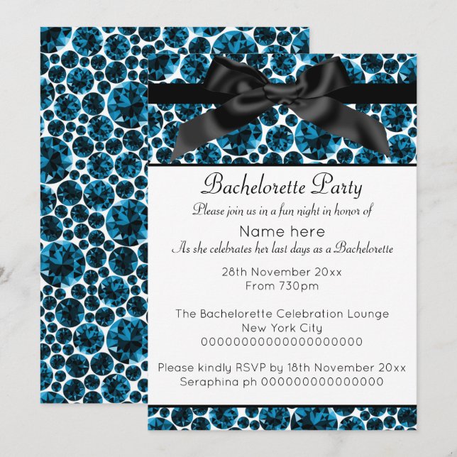 CONVITE BACHELORETTE DO ARCO MODERNO BLUE BLACK DIAMONY (Frente/Verso)