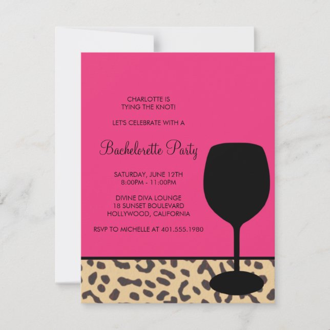 Convite bachelorette do vinho do impressão do leopardo (Frente)