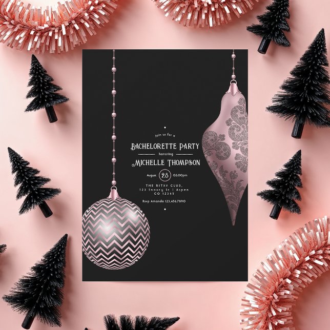 Convite Bachelorette Dourada de Natal Blush Pink e Rosa (Rose Gold and Blush Christmas Bachelorette Party Invitation)