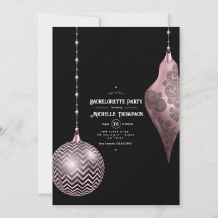 Convite Bachelorette Dourada de Natal Blush Pink e Rosa