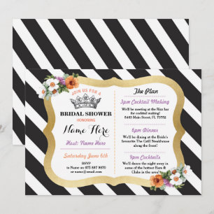 Convite Bachelorette Dourada, Floral Itinerário