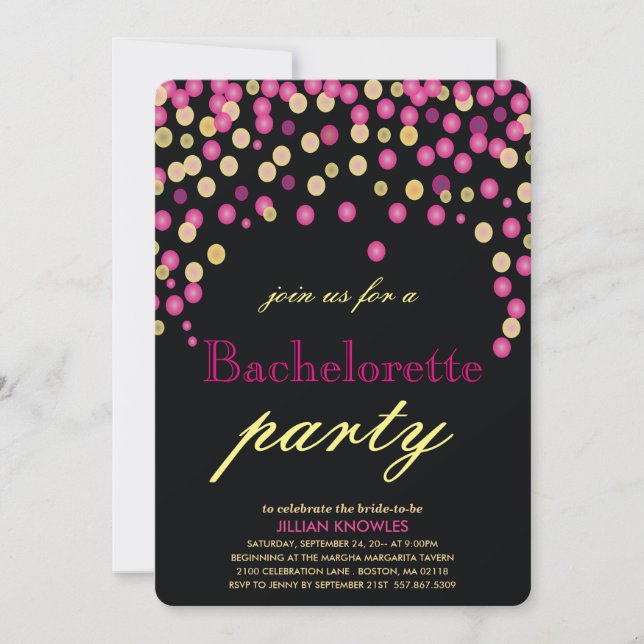 Convite Bachelorette Faux Pink Confetti (Frente)
