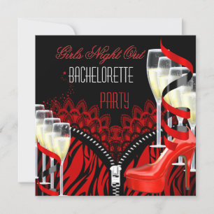 Convite Bachelorette Girls Night Out Red Zebra Champagne