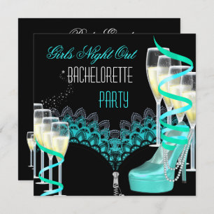 Convite Bachelorette Girls Night Out Teal Blue Champagne