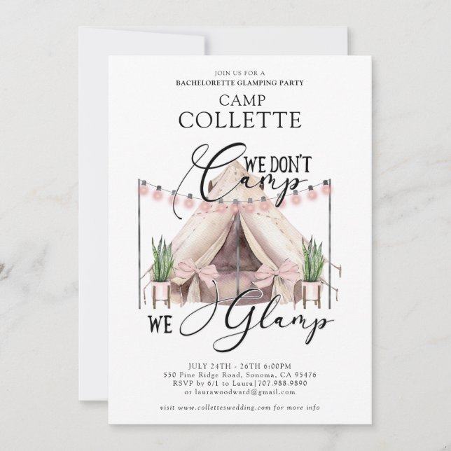 Convite Bachelorette Glamping Party (Frente)
