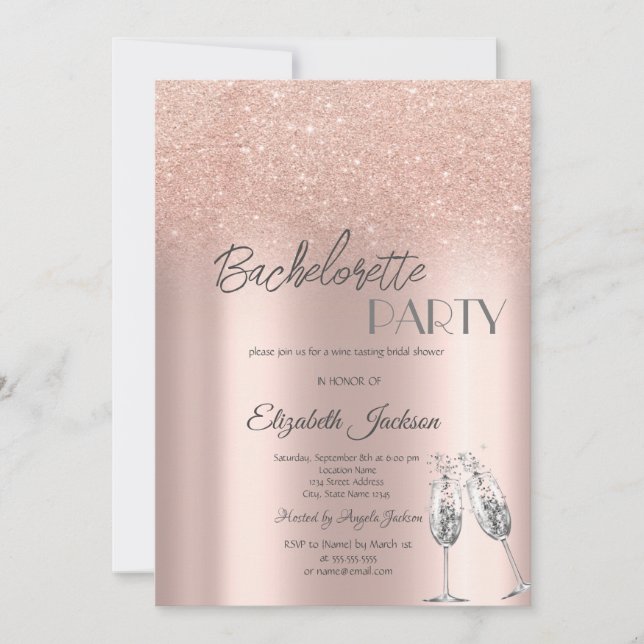 Convite Bachelorette Glitter Bokeh Dourada Elegante (Frente)