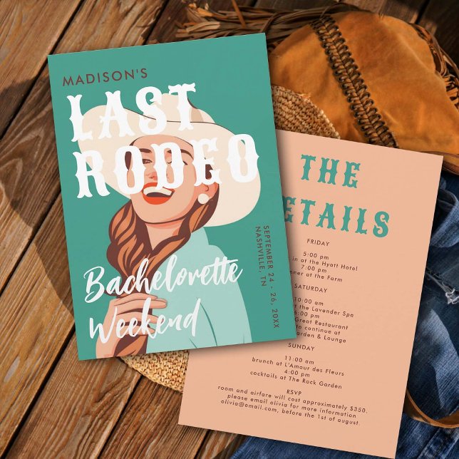 Convite Bachelorette Itinerária Da Última Rodeia (last rodeo bachelorette weekend invitation itinerary retro vintage elegant glam cowgirl cowboy west)