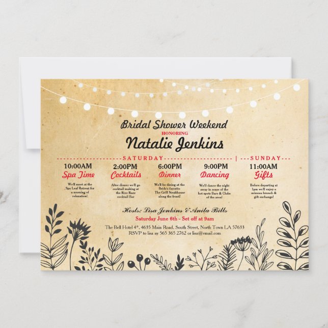 Convite Bachelorette Itinerária Floral do Partido do chá d (Frente)