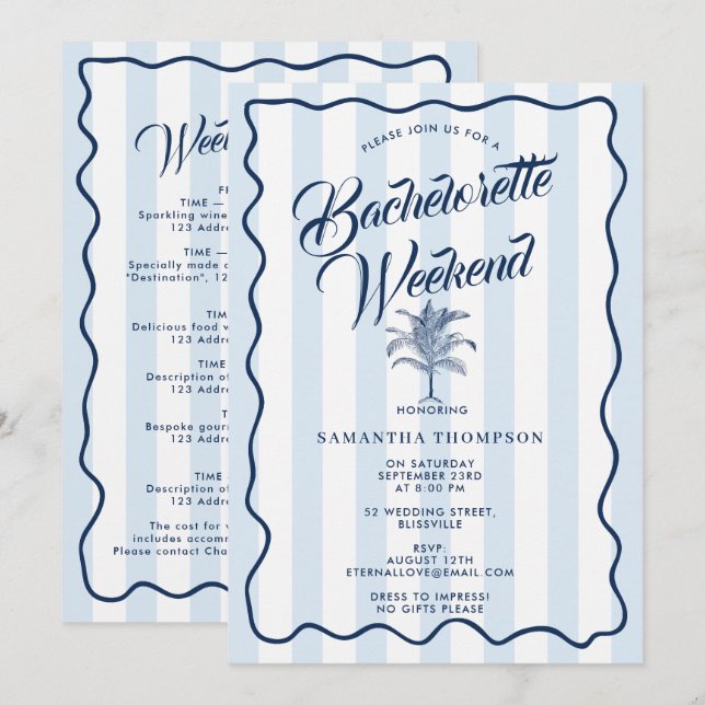 Convite Bachelorette Itinerary Bach Weekend Palm Tree (Frente/Verso)