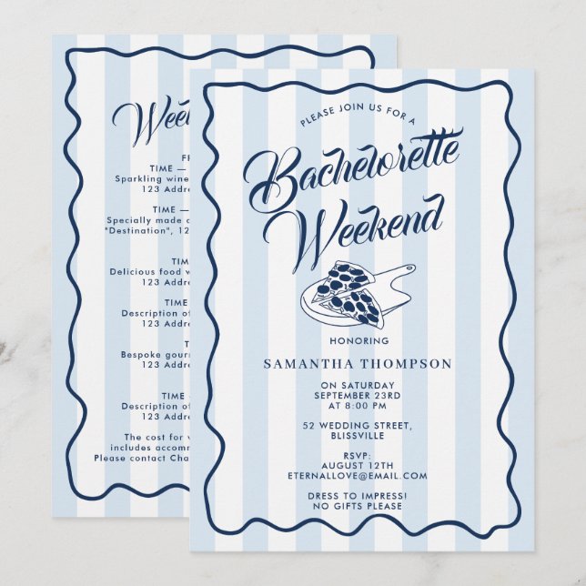 Convite Bachelorette Itinerary Bach Weekend Pizza Italian (Frente/Verso)