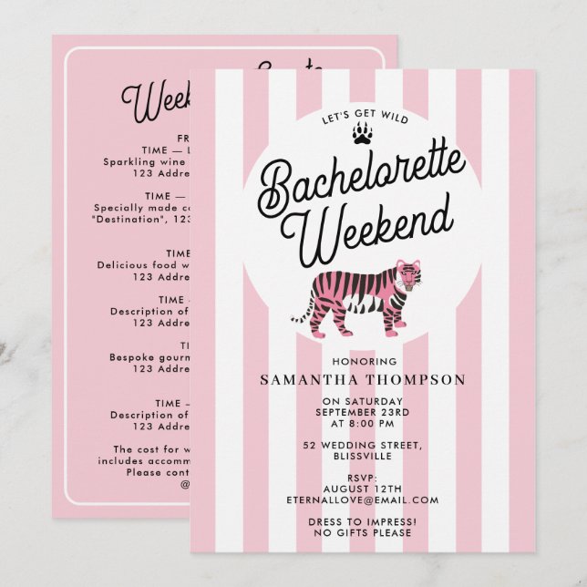 Convite Bachelorette Itinerary Bach Weekend Retro Leopard  (Frente/Verso)