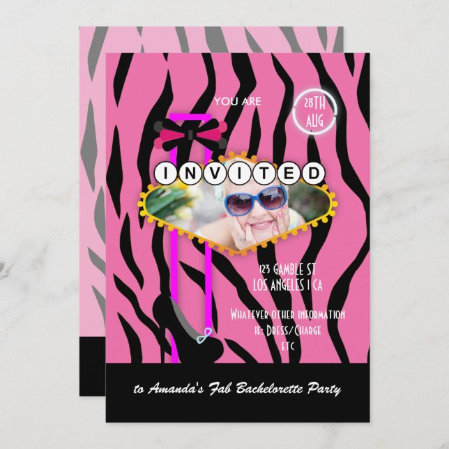 Convite Bachelorette Las Vegas tematizada Foto do Partido  (Frente/Verso)