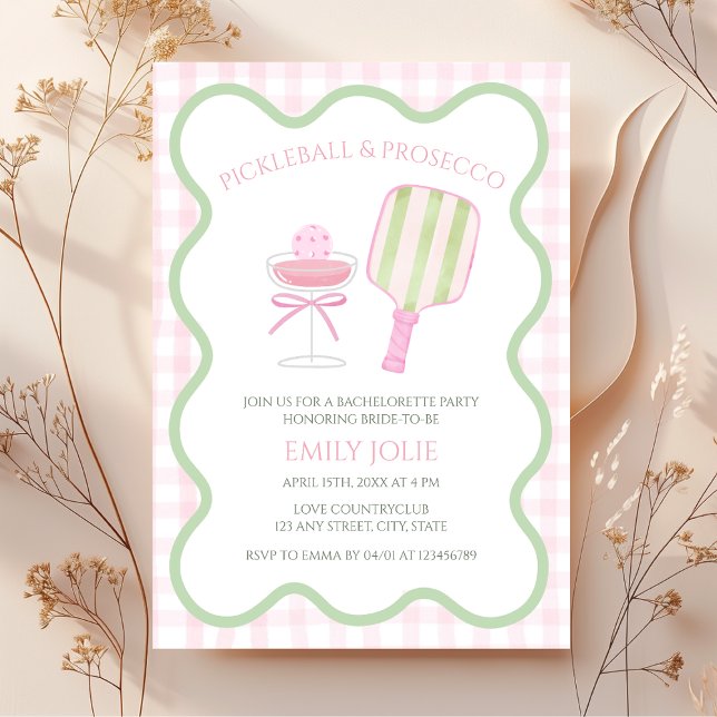 Convite Bachelorette Moderna de Pickleball e Prosecco (Pickleball & Prosecco Bachelorette Party Invitation)