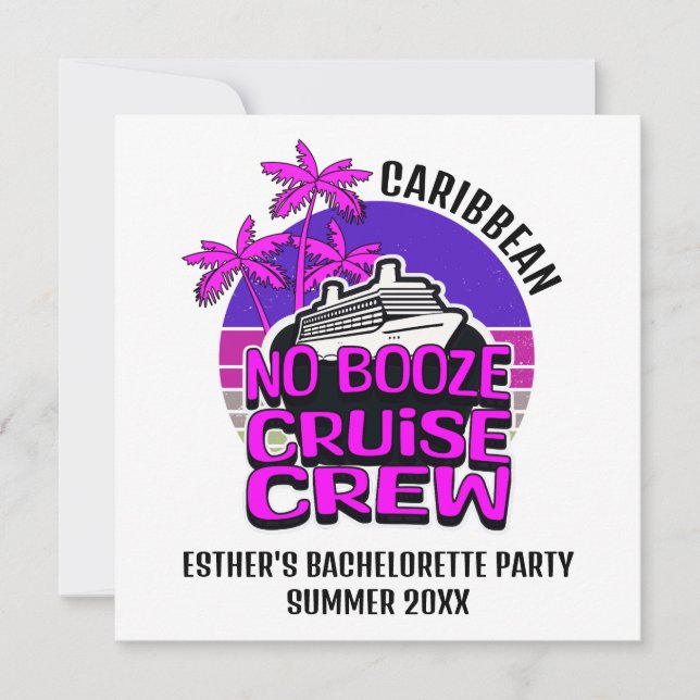 Convite Bachelorette NO BOOZE CRUISE TRW Destination (Frente)