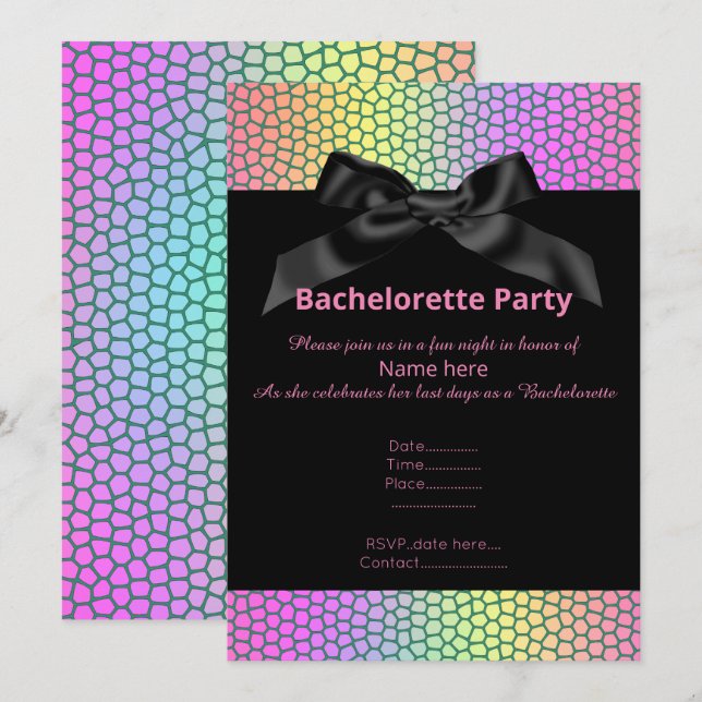 CONVITE BACHELORETTE PARA ARCO NEGRO brilhante (Frente/Verso)