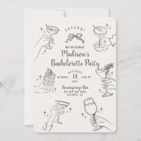 Convite Bachelorette para Partido Biege Retro Cock