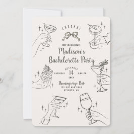 Convite Bachelorette para Partido Biege Retro Cock