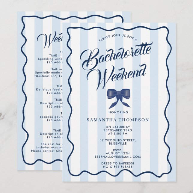 Convite Bachelorette Party Itinerary Bach Weekend Bow (Frente/Verso)
