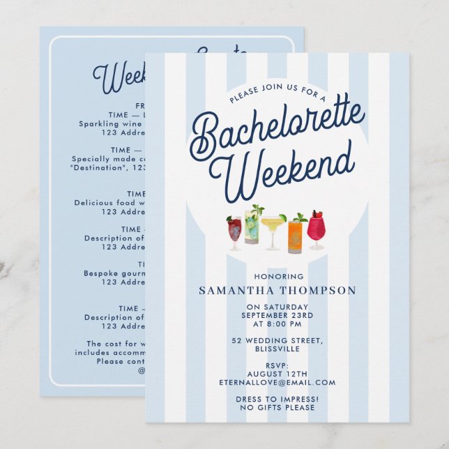 Convite Bachelorette Party Itinerary Bach Weekend Retro (Frente/Verso)