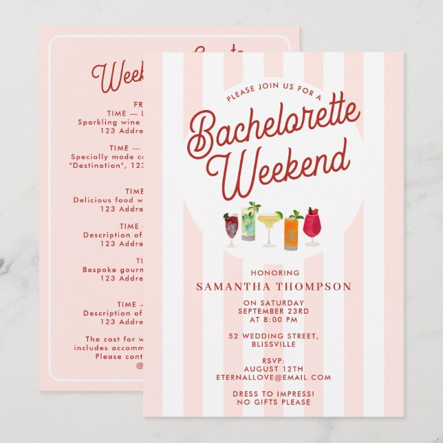 Convite Bachelorette Party Itinerary Bach Weekend Retro (Frente/Verso)