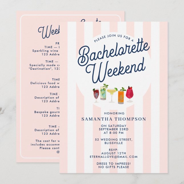 Convite Bachelorette Party Itinerary Bach Weekend Retro (Frente/Verso)
