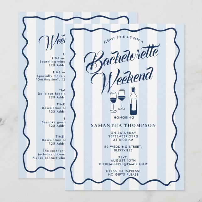 Convite Bachelorette Party Itinerary Bach Weekend Wine (Frente/Verso)