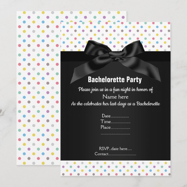 CONVITE BACHELORETTE - PONTO BRANCO DE PÉ NEGRO (Frente/Verso)