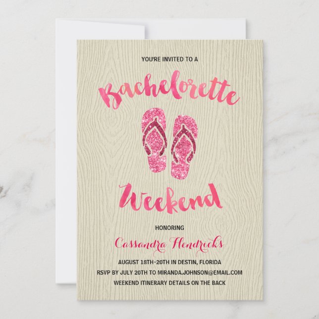 Convite Bachelorette Weekend com Glitter Faux Rosa (Frente)