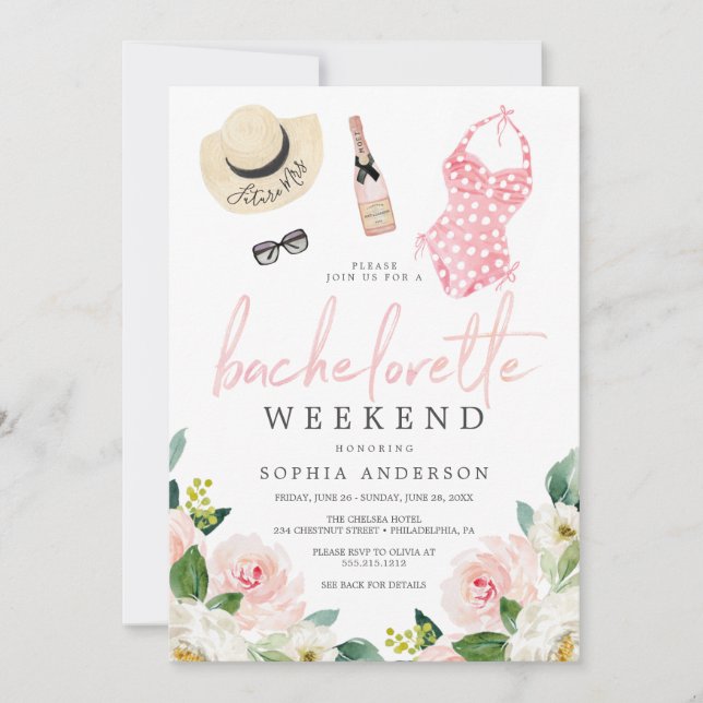 Convite Bachelorette Weekend Itinerary Airblush Floral (Frente)