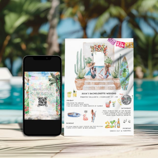 Convite Bachelorette Weekend Itinerary | Tropical Mexico (Criador carregado)