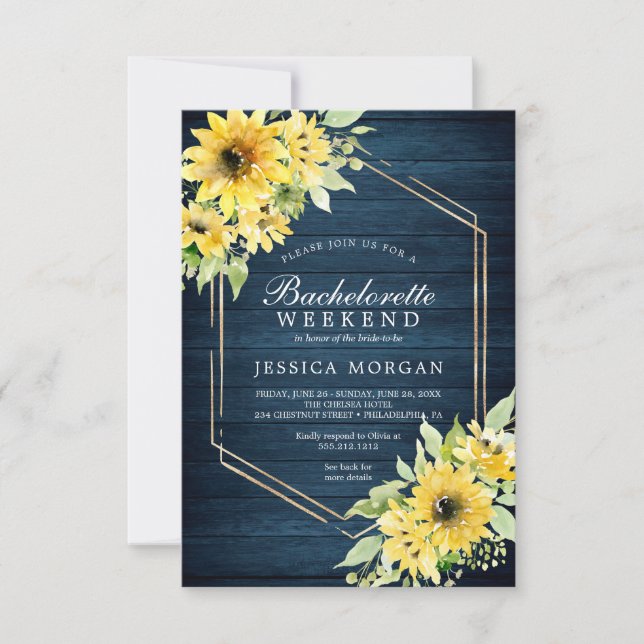 Convite Bachelorette Weekend Rustic Sunflower Greenery Inv (Frente)