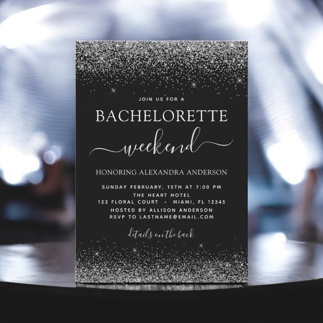 Convite Bachelorette Weekend Silver Modern Glitter Party (Criador carregado)