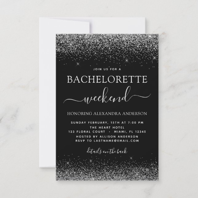 Convite Bachelorette Weekend Silver Modern Glitter Party (Frente)