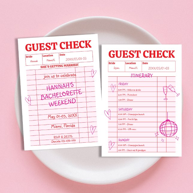 Convite Bachelorette Whimsical com Portas de Verificação d (Retro Guest Check Doodle Whimsical Bachelorette Invitation)