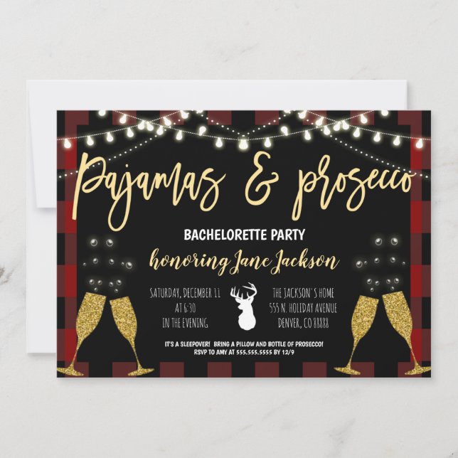 Convite Bachorette de Natal de Pajamas e Prosecco (Frente)