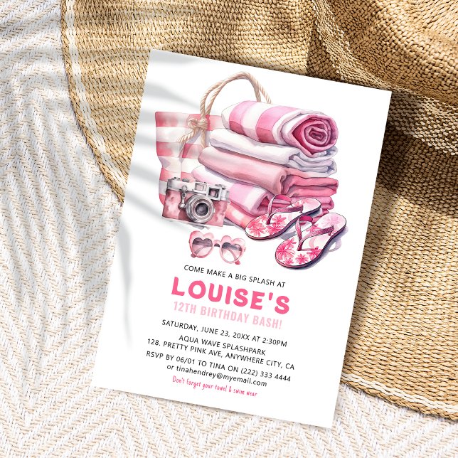 Convite Bacia de aniversário da bonito Festa de Piscina Ro (Criador carregado)