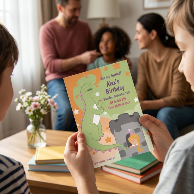 Convite Bacia de Aniversário Dino-mite! Dinossauro Desenha (Dino-mite Birthday Bash Hand-Drawn Dinosaur Invitation)